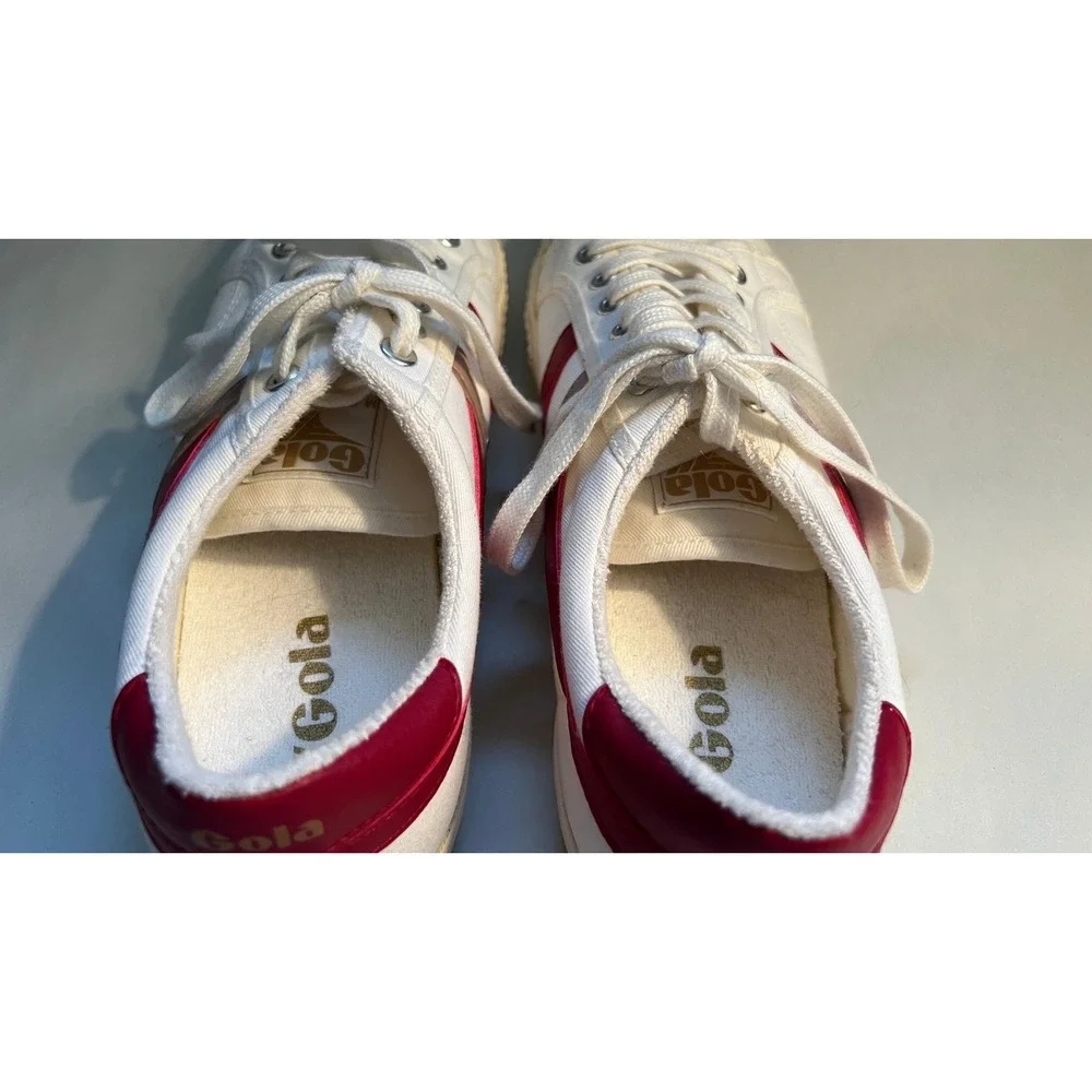 Gola Tennis Mark Cox‎ Sneakers Size 10 Off-white Canvas with Deep Red Wingflash